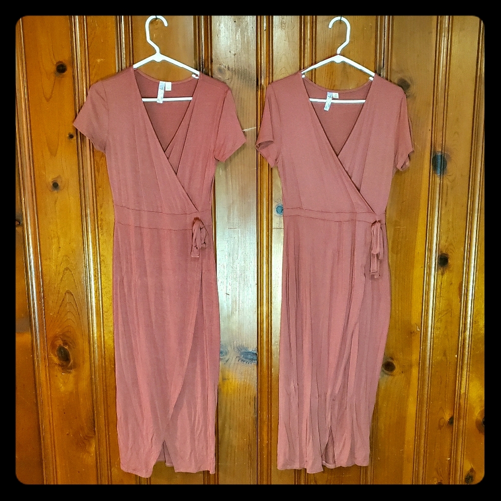 Brick red faux wrap dress